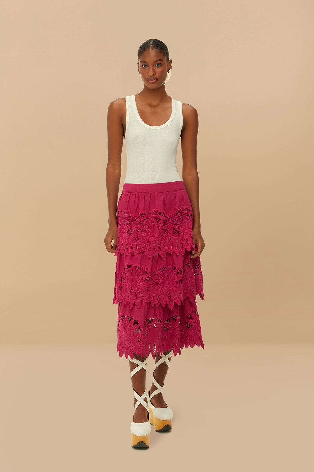 Pink Daisy Embroidered Midi Skirt | FARM Rio For Sale