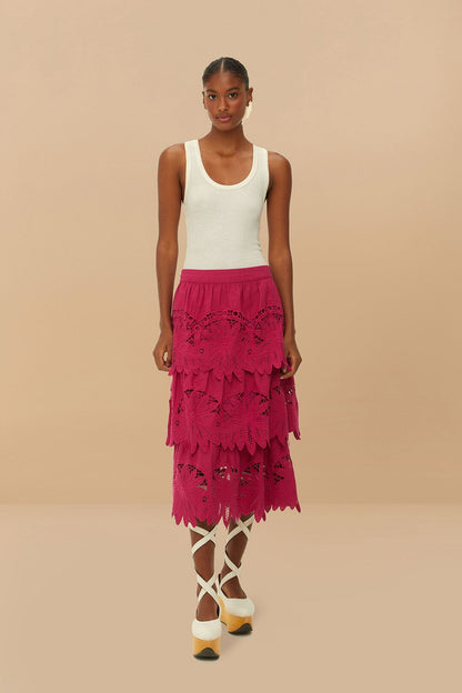 Pink Daisy Embroidered Midi Skirt | FARM Rio For Sale