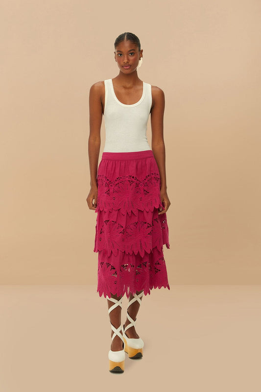 Pink Daisy Embroidered Midi Skirt | FARM Rio For Sale