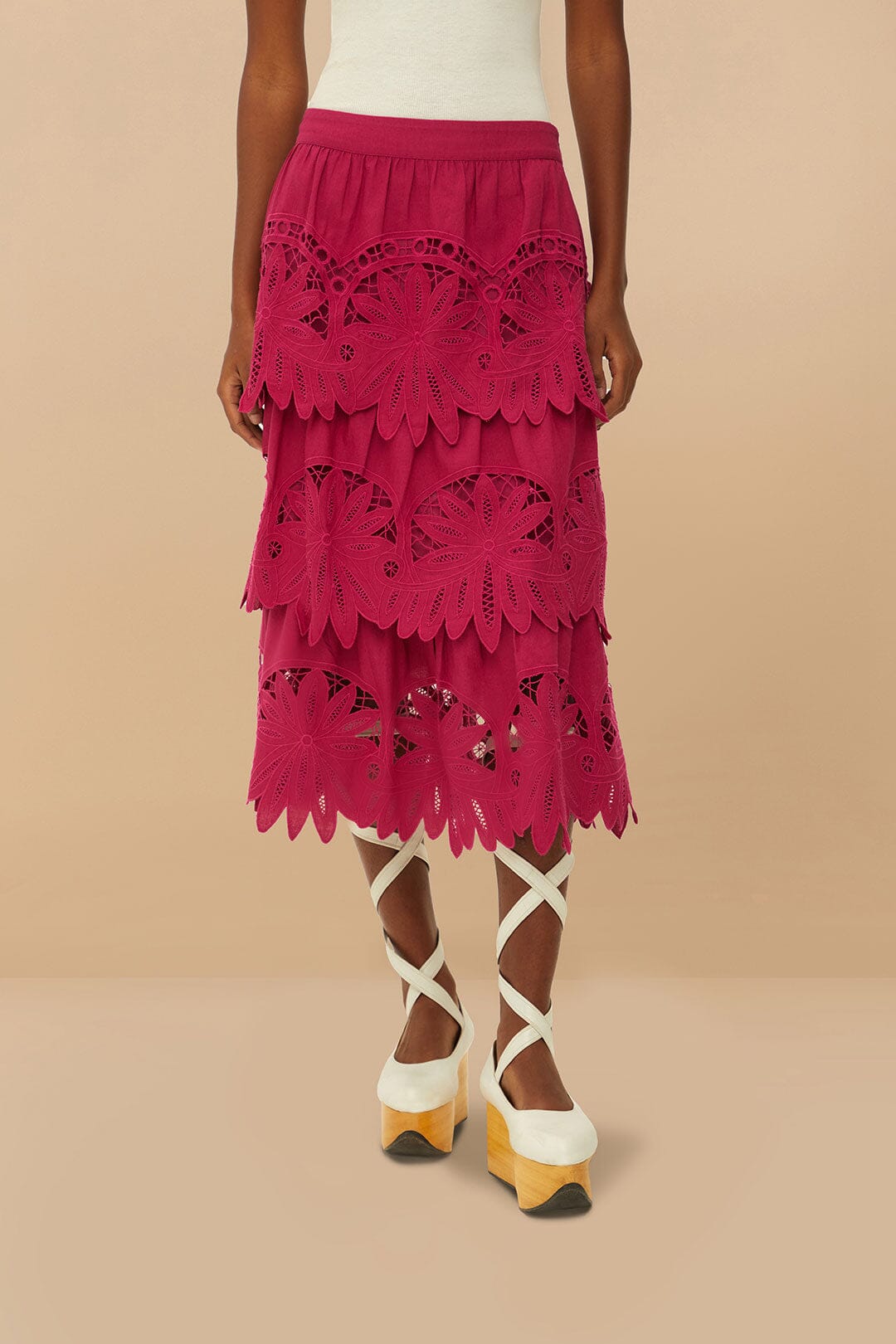 Pink Daisy Embroidered Midi Skirt | FARM Rio For Sale