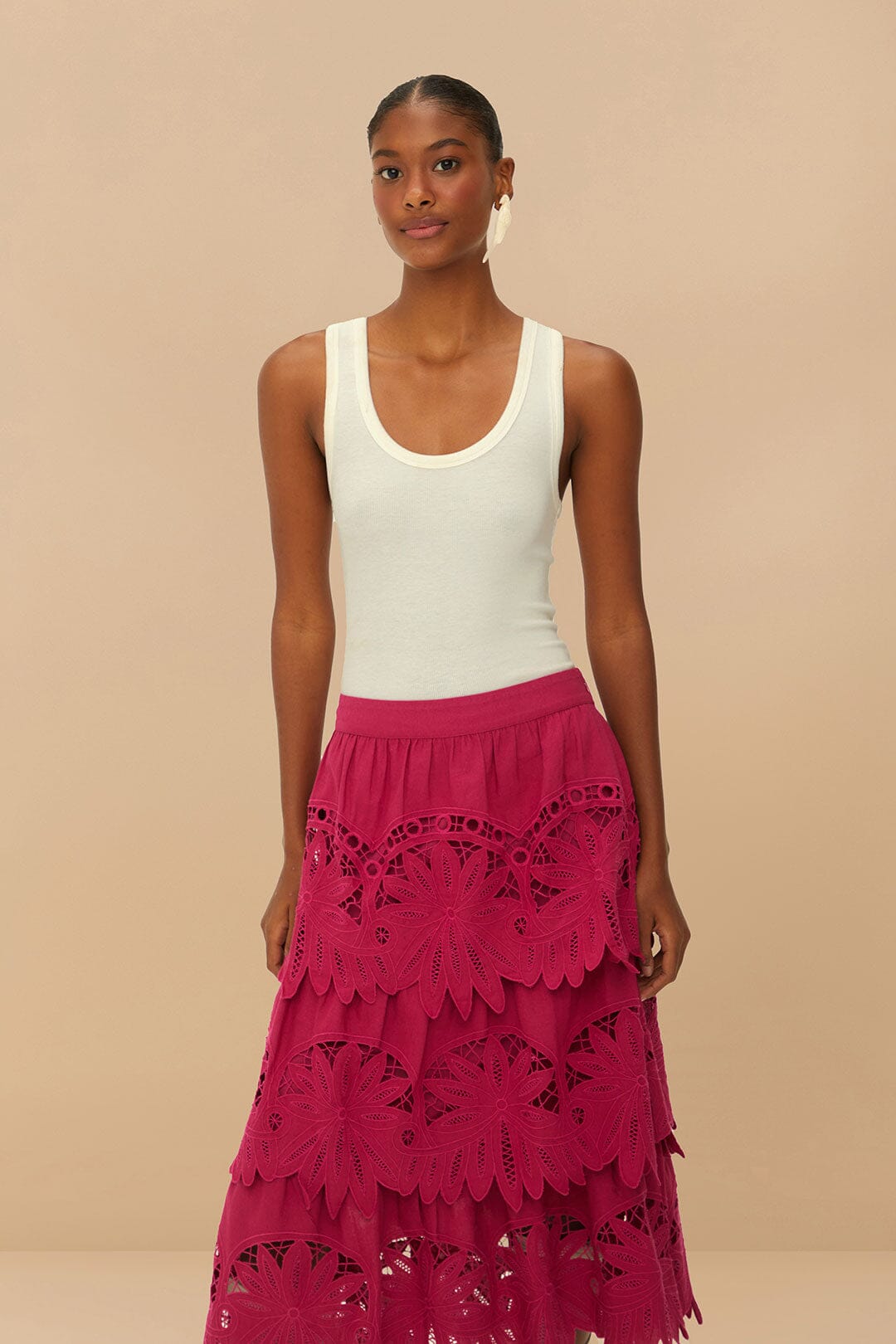 Pink Daisy Embroidered Midi Skirt | FARM Rio For Sale