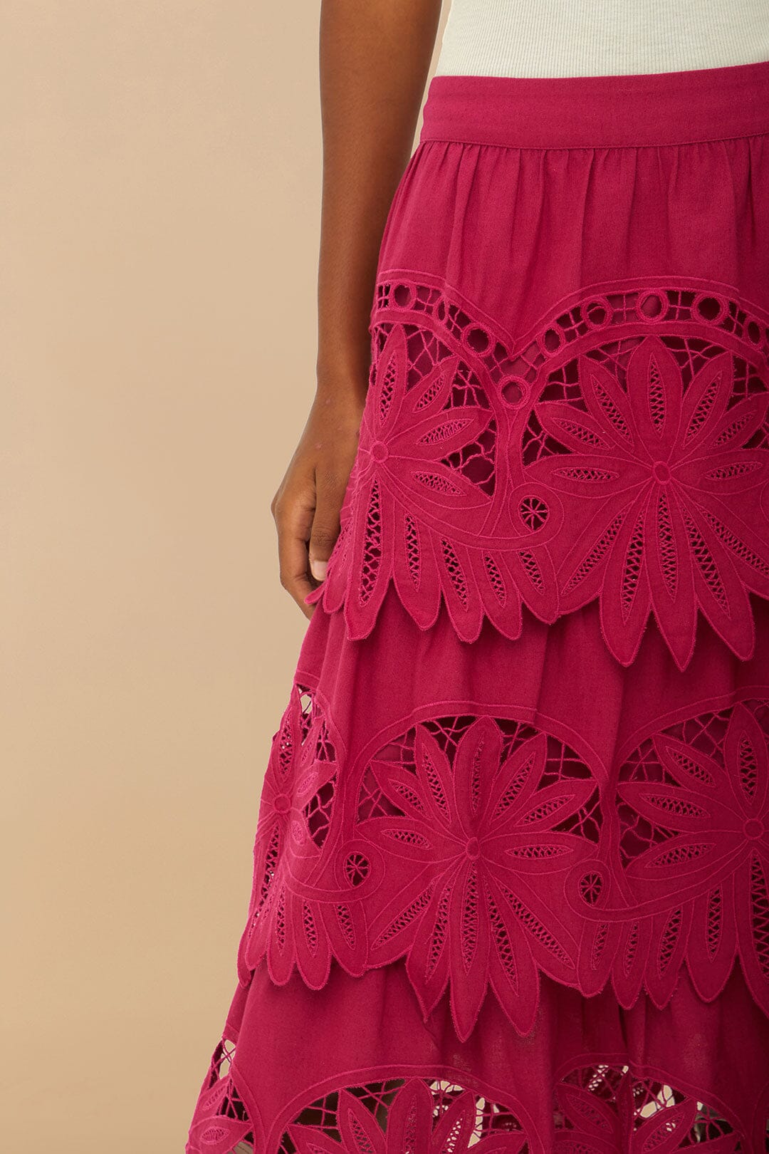 Pink Daisy Embroidered Midi Skirt | FARM Rio For Sale