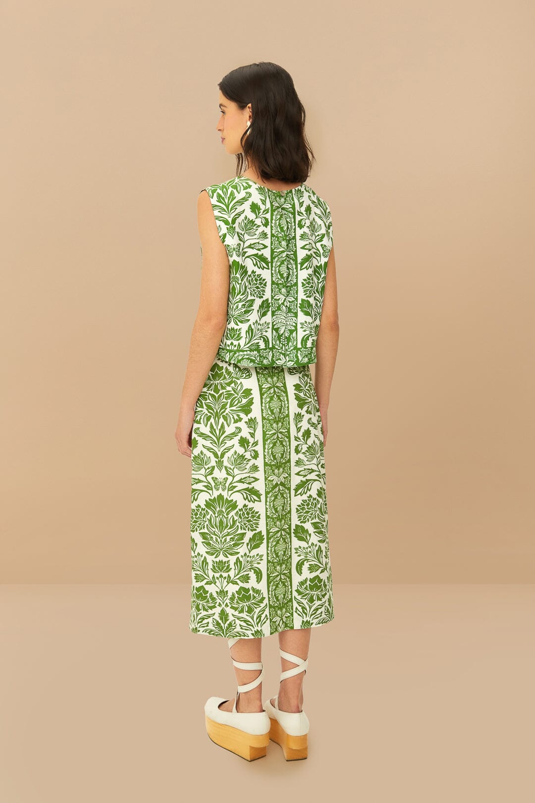 Green Delicate Tapestry LENZING™ ECOVERO™ Euroflax™ Midi Skirt | FARM Rio