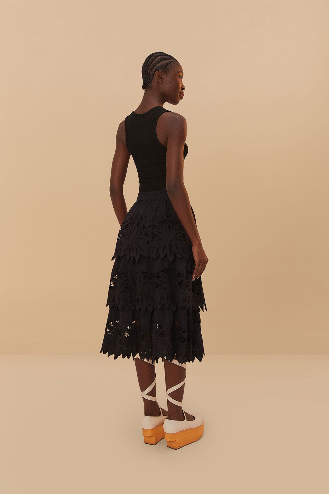 Black Daisy Embroidered Midi Skirt | FARM Rio Online
