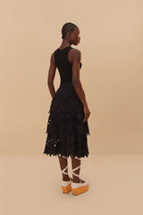 Black Daisy Embroidered Midi Skirt | FARM Rio Online