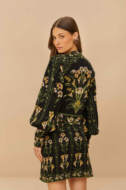Black Flowers Arch Knit Skirt | FARM Rio Discount