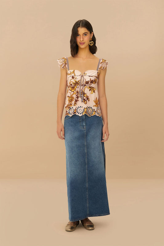 Denim Side Slit Maxi Skirt | FARM Rio Online