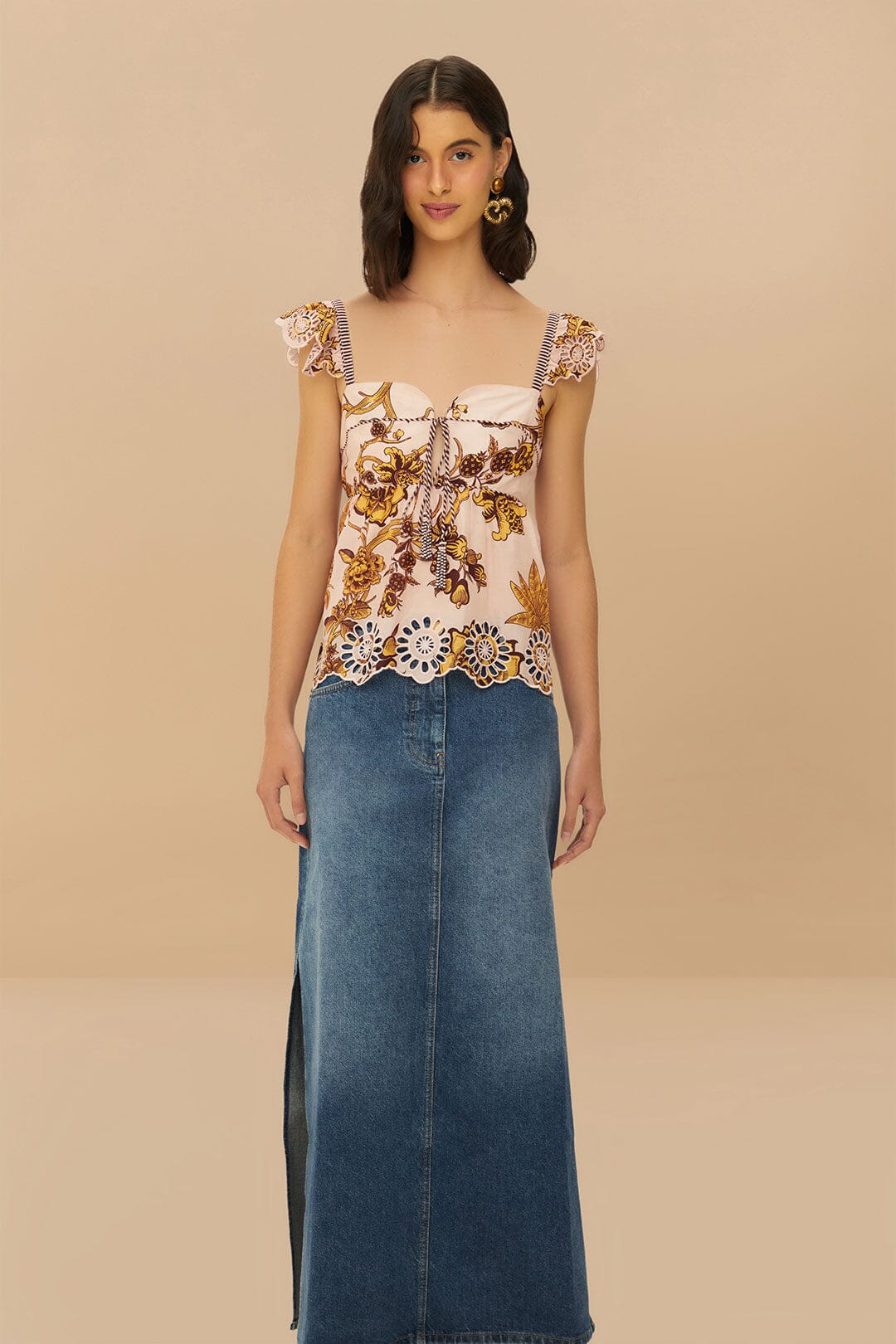Denim Side Slit Maxi Skirt | FARM Rio Online
