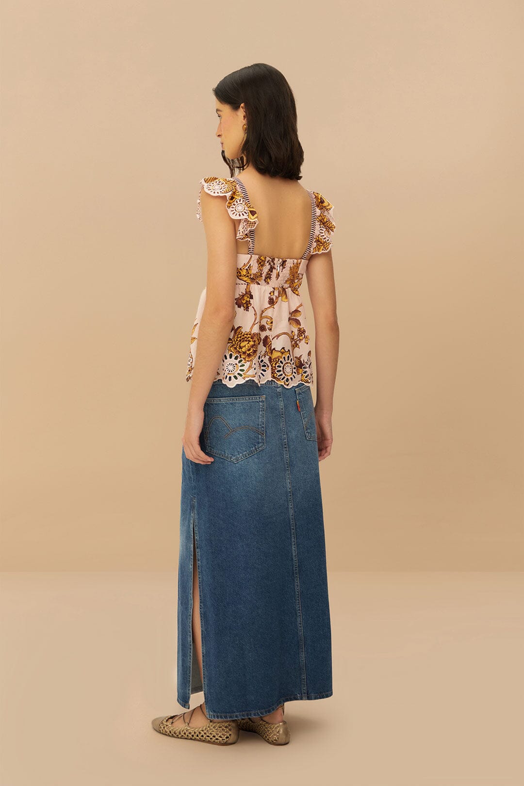 Denim Side Slit Maxi Skirt | FARM Rio Online