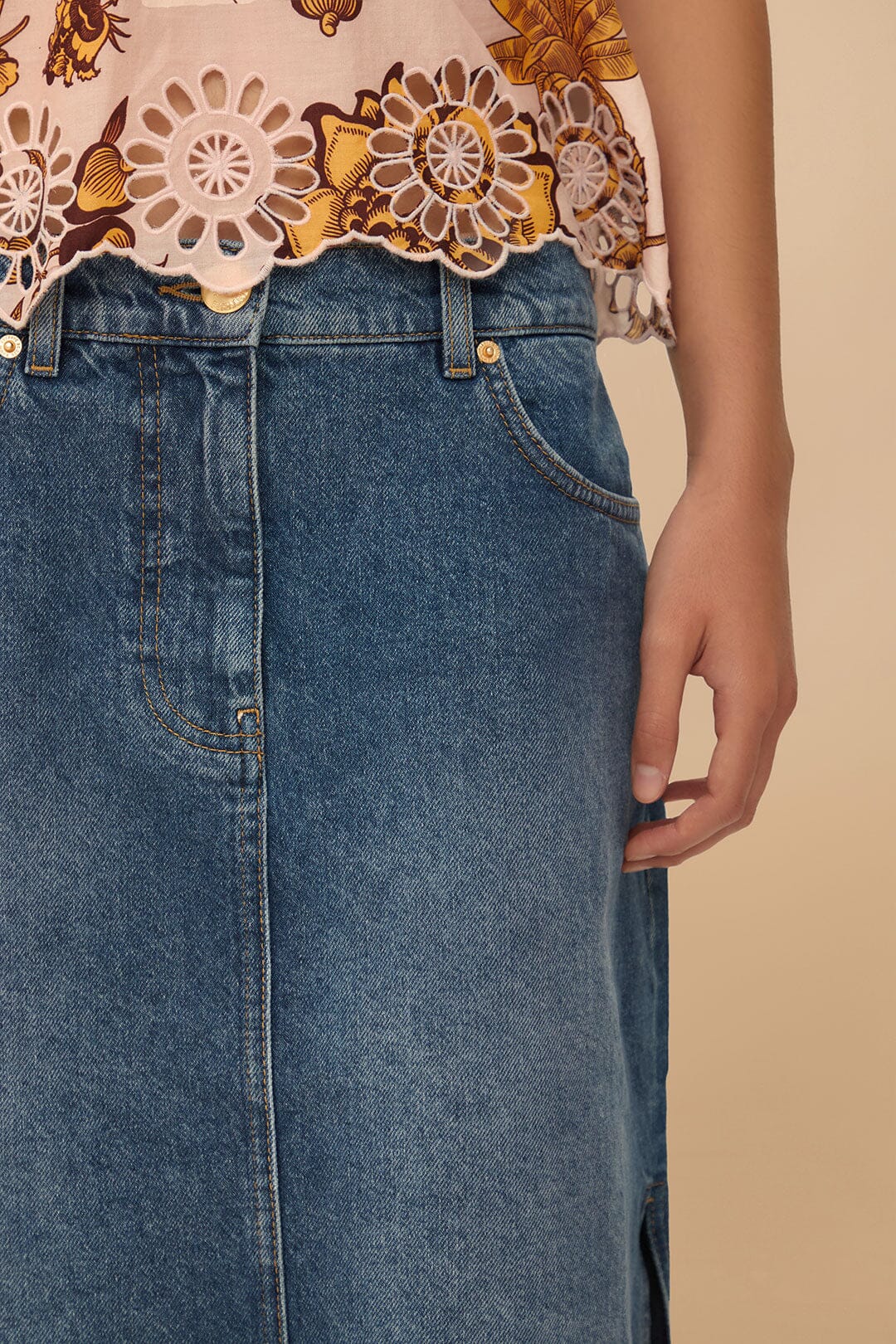 Denim Side Slit Maxi Skirt | FARM Rio Online