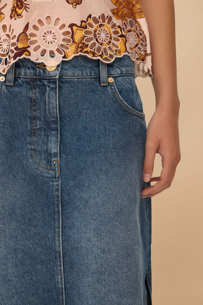 Denim Side Slit Maxi Skirt | FARM Rio Online