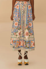 Blue Superbloom Tapestry Buttoned Maxi Skirt | FARM Rio US