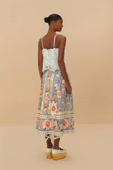 Blue Superbloom Tapestry Buttoned Maxi Skirt | FARM Rio US