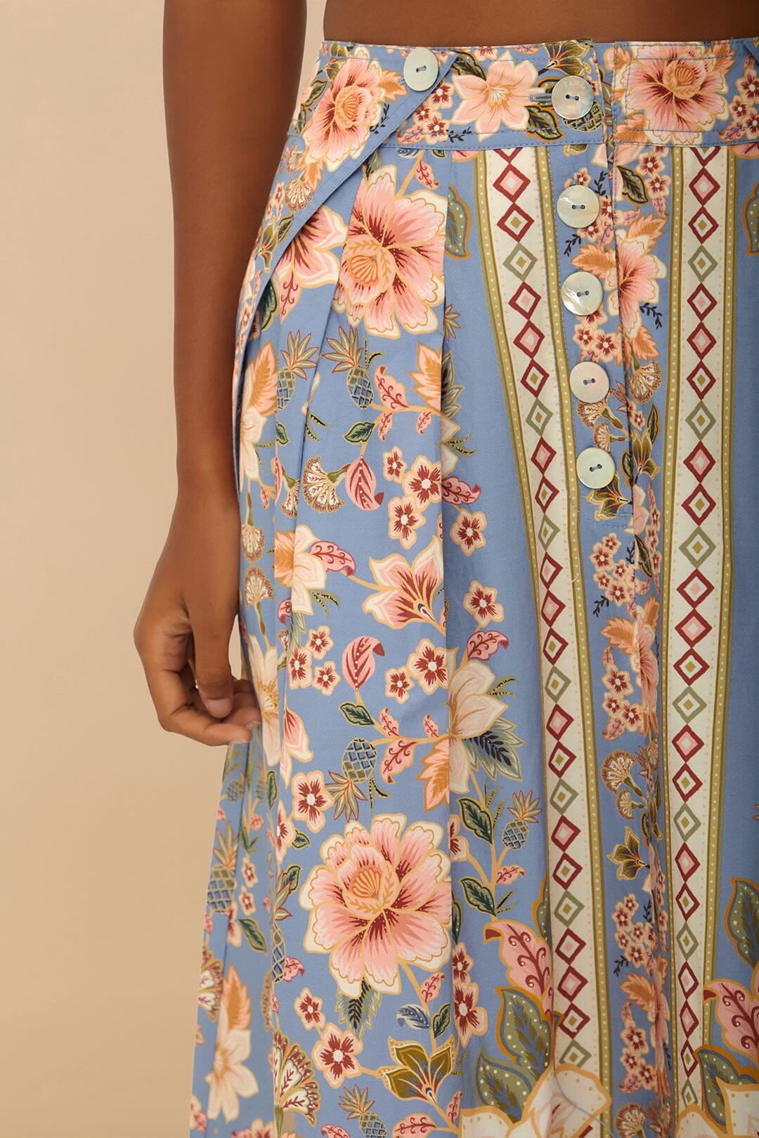 Blue Superbloom Tapestry Buttoned Maxi Skirt | FARM Rio US
