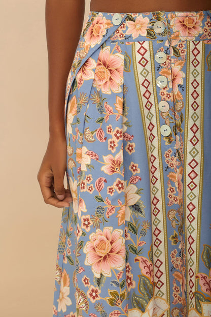 Blue Superbloom Tapestry Buttoned Maxi Skirt | FARM Rio US