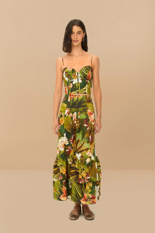 Multicolor Botanical Forest LENZING™ ECOVERO™ Euroflax™ Midi Skirt | FARM Rio On Sale