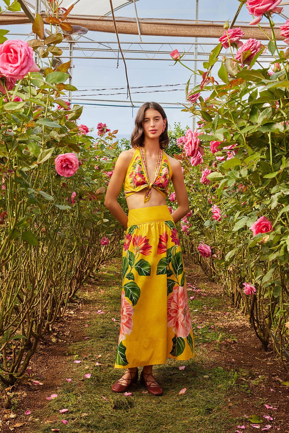 Yellow Spring Awakening Organic Cotton Midi Skirt | FARM Rio