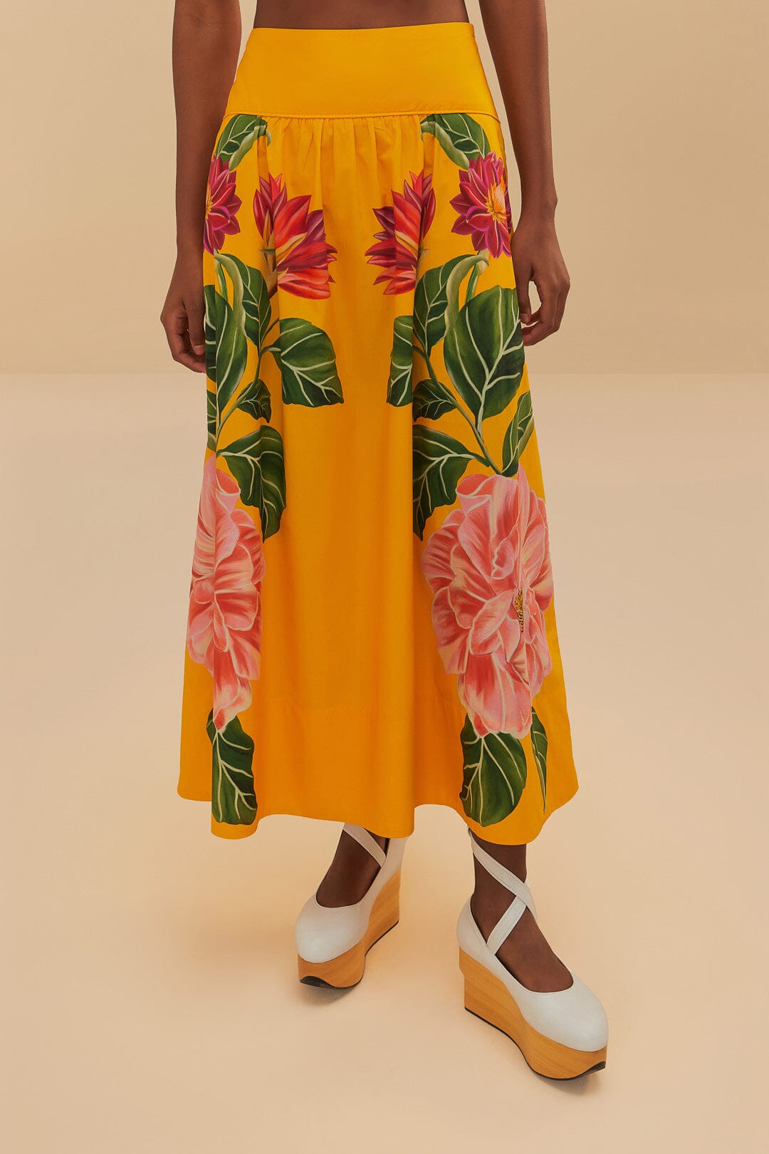 Yellow Spring Awakening Organic Cotton Midi Skirt | FARM Rio