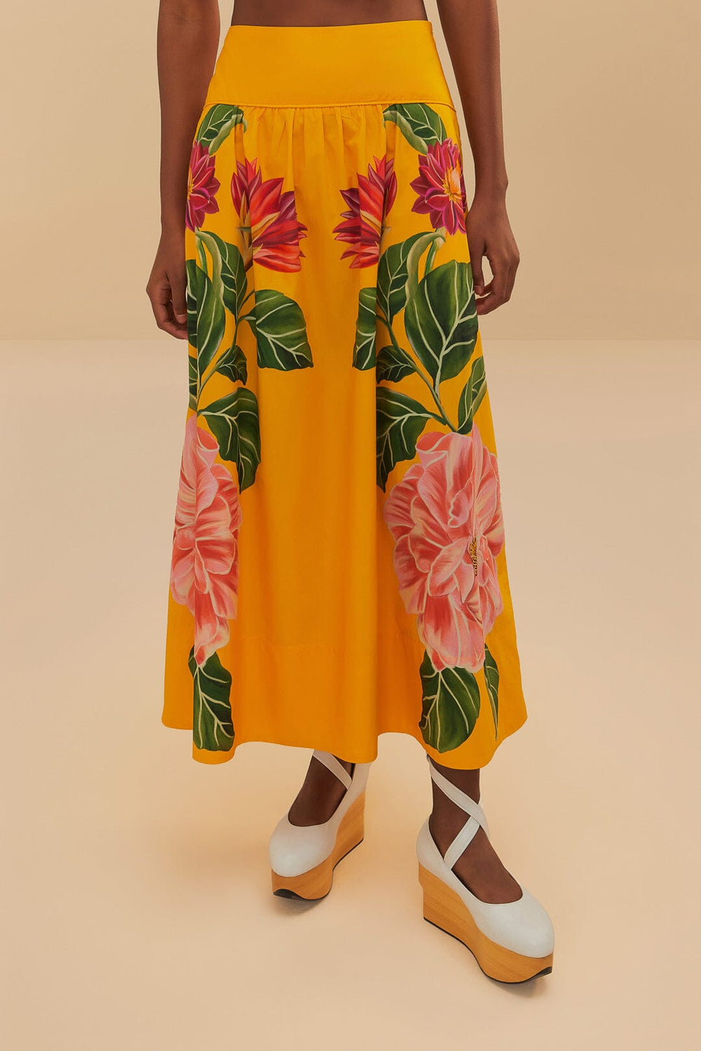 Yellow Spring Awakening Organic Cotton Midi Skirt | FARM Rio