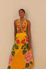 Yellow Spring Awakening Organic Cotton Midi Skirt | FARM Rio
