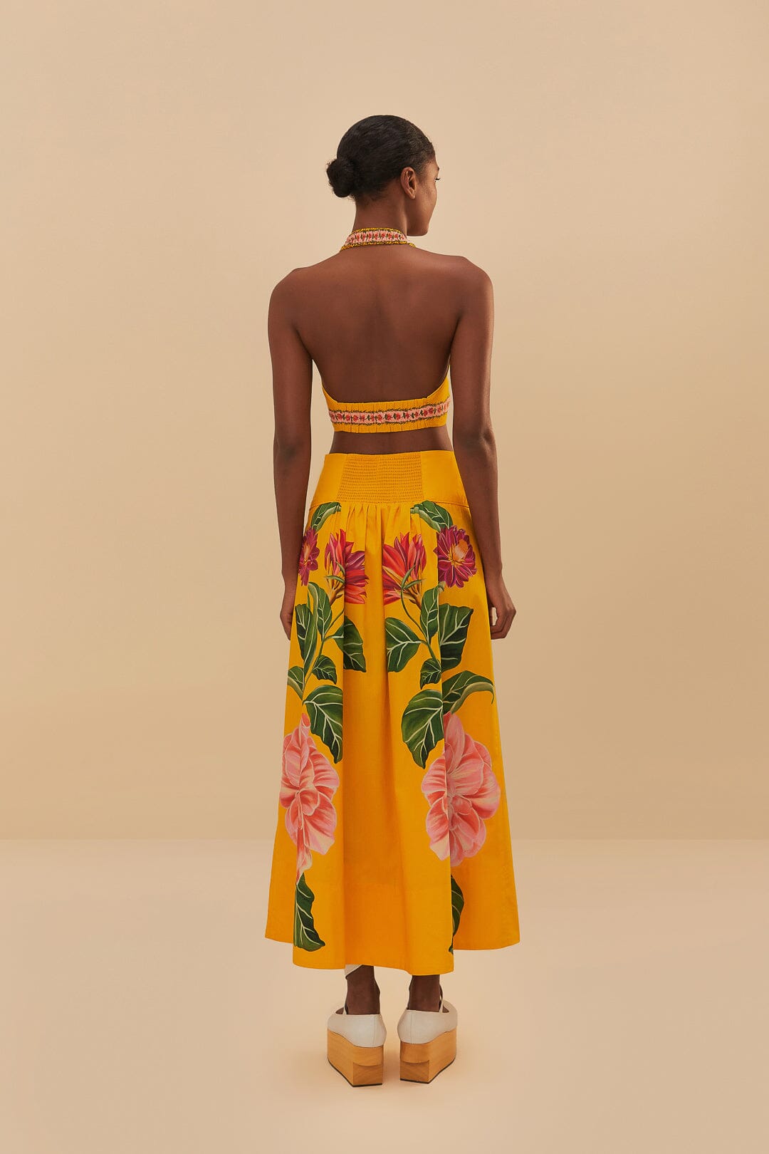 Yellow Spring Awakening Organic Cotton Midi Skirt | FARM Rio