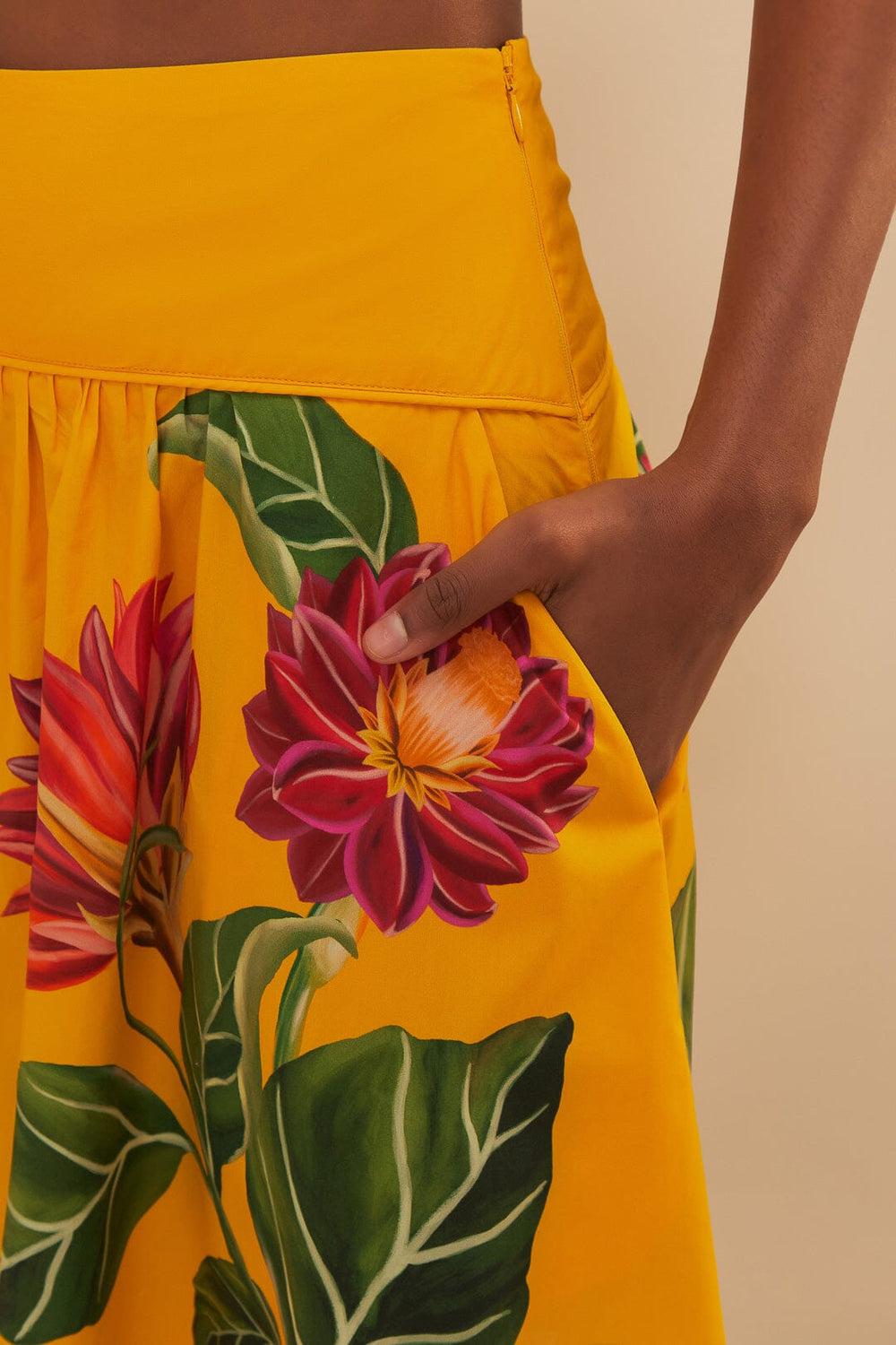 Yellow Spring Awakening Organic Cotton Midi Skirt | FARM Rio