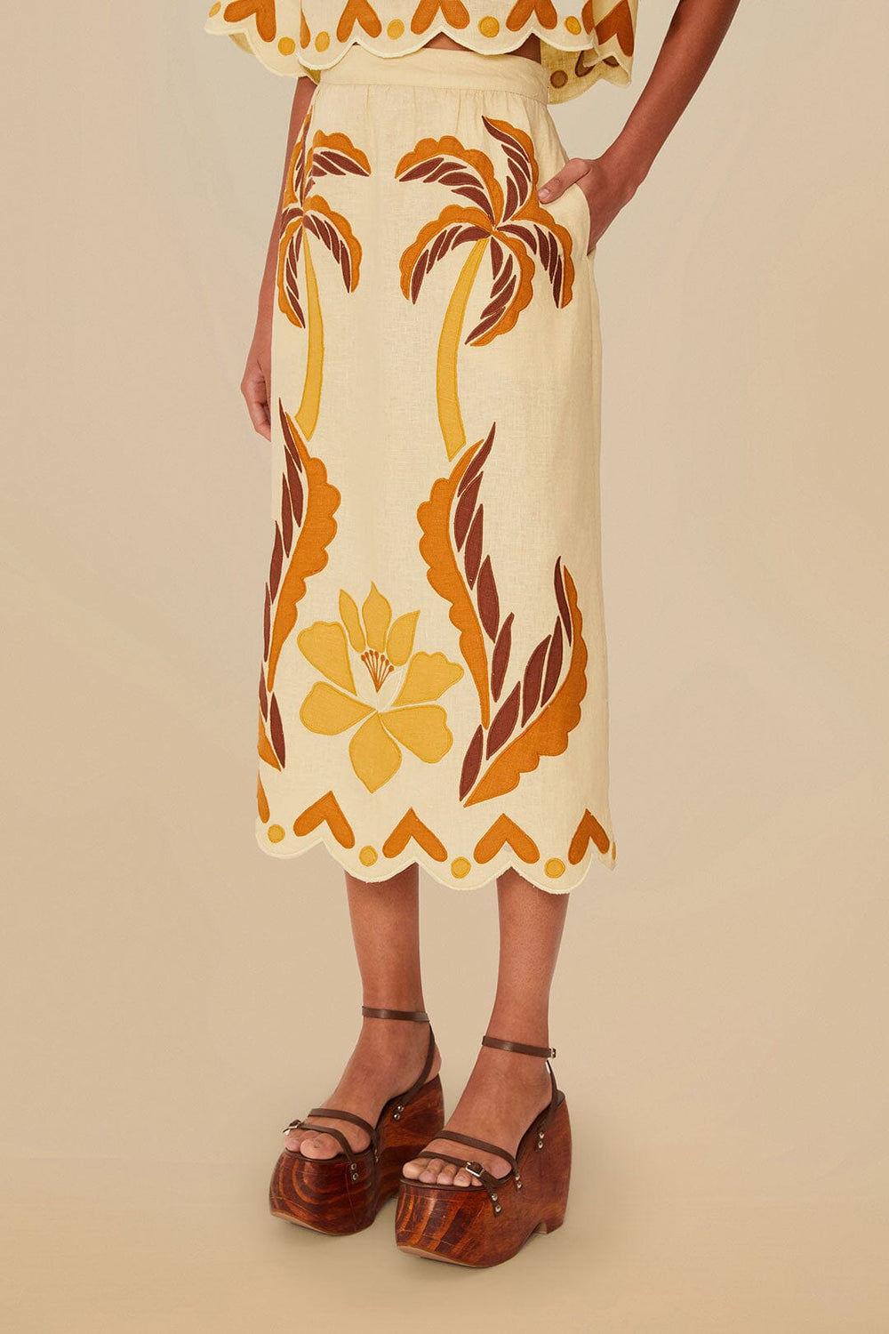 Sand Summer Cutwork Euroflax™ Premium Linen Skirt | FARM Rio Online