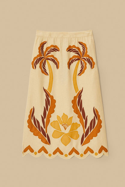 Sand Summer Cutwork Euroflax™ Premium Linen Skirt | FARM Rio Online