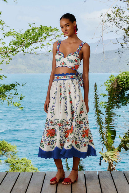 Off-White Flower Tapestry LENZING™ ECOVERO™ Euroflax™ Midi Skirt | FARM Rio US