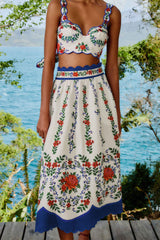 Off-White Flower Tapestry LENZING™ ECOVERO™ Euroflax™ Midi Skirt | FARM Rio US