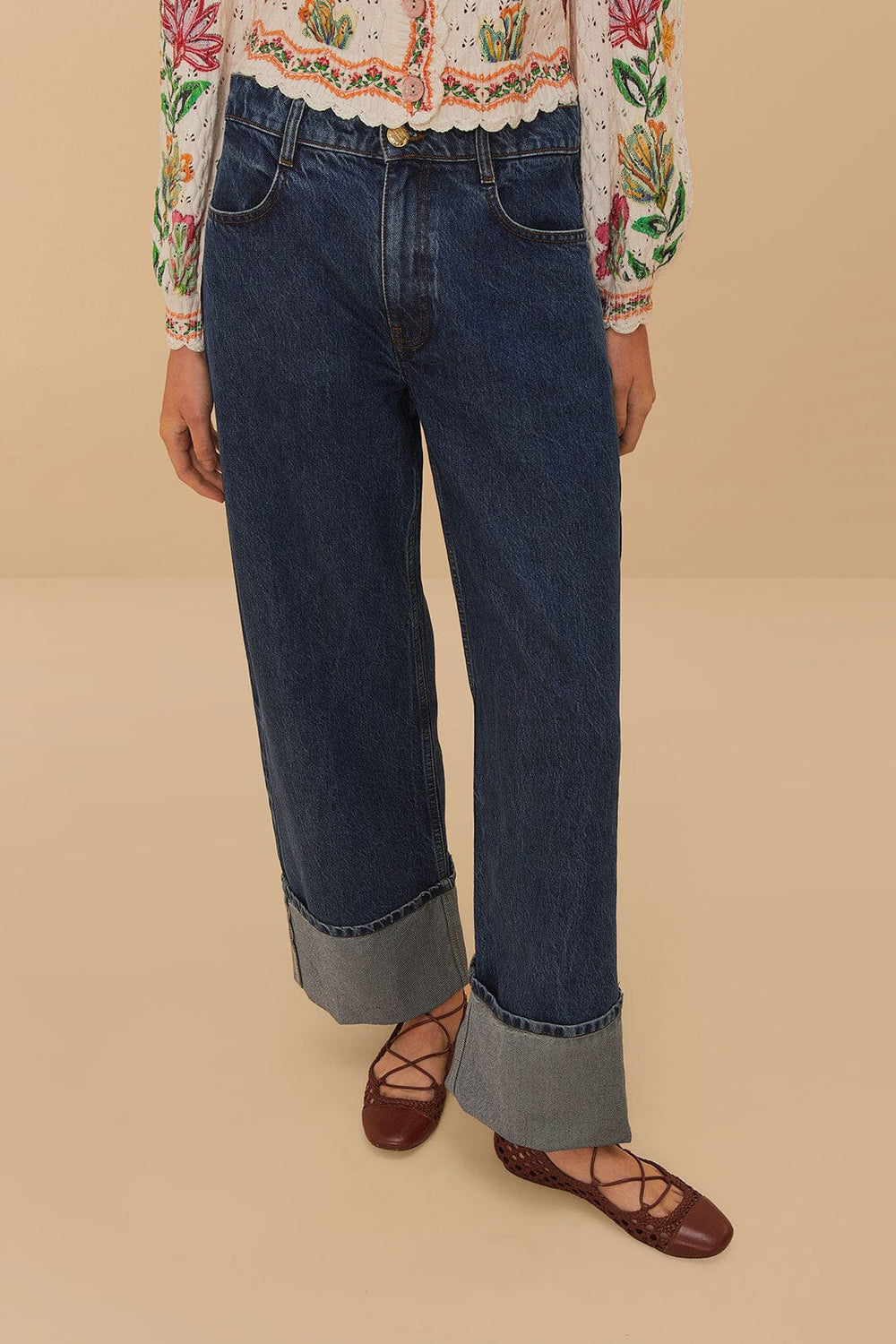 Denim Low Waist Wide Pants | FARM Rio Discount