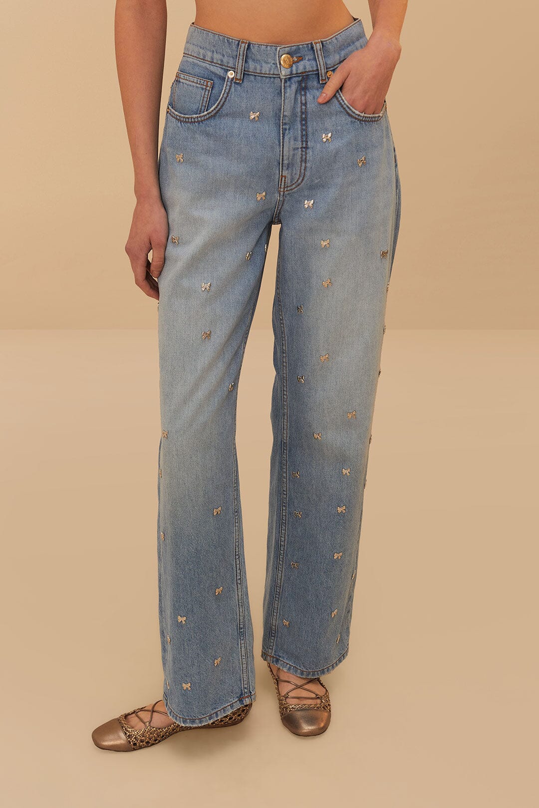 Denim Embroidered Bows Pants | FARM Rio US