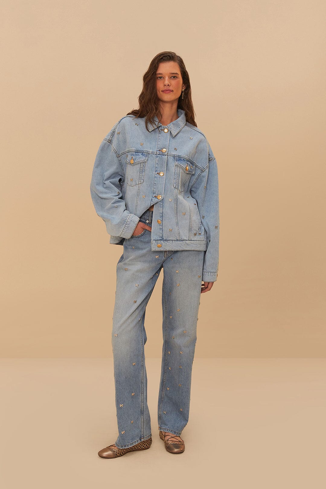Denim Embroidered Bows Pants | FARM Rio US