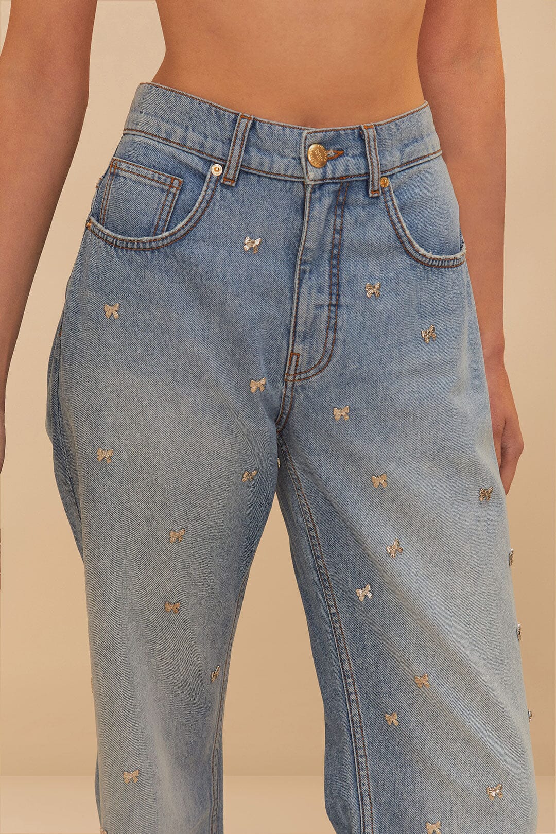 Denim Embroidered Bows Pants | FARM Rio US