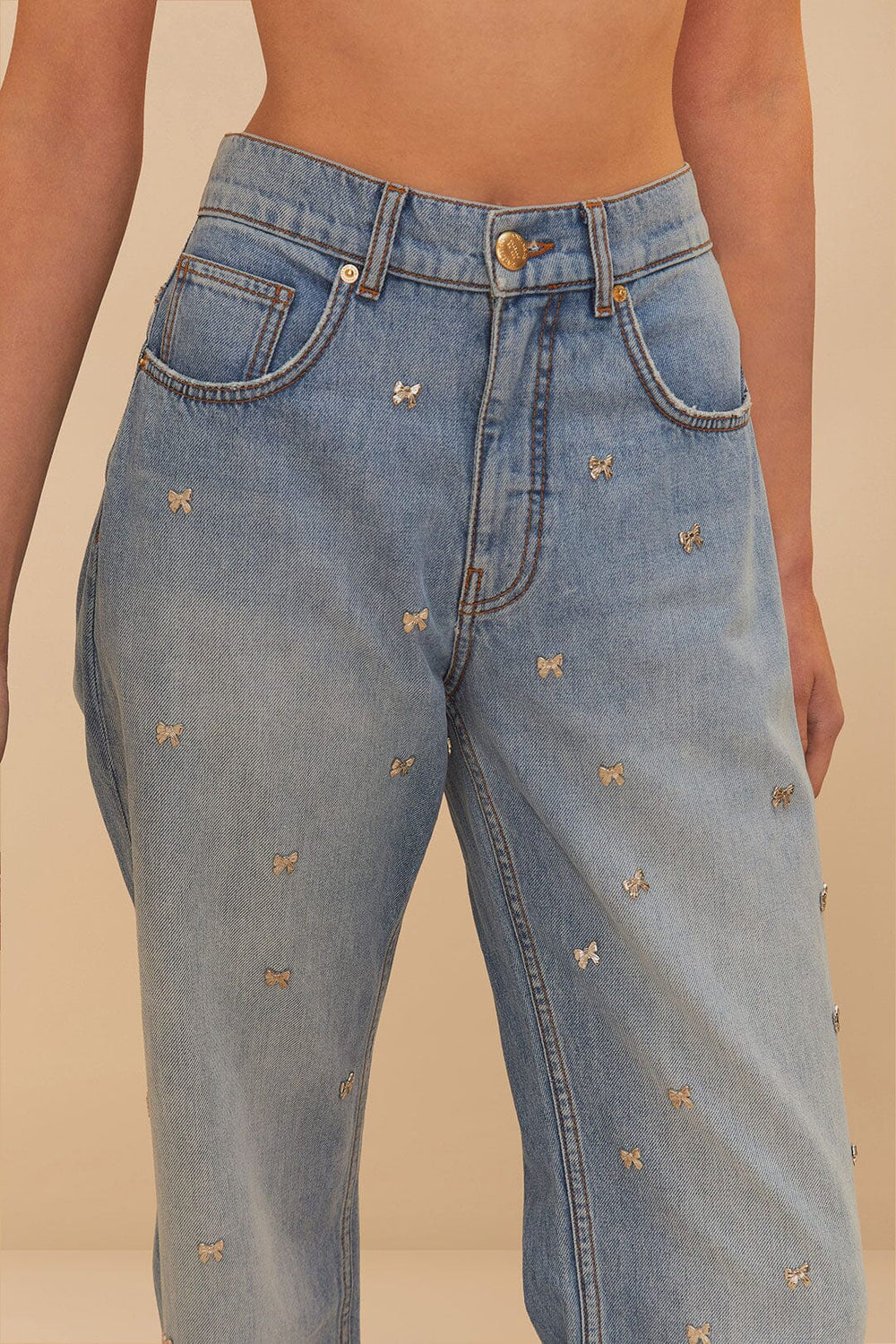 Denim Embroidered Bows Pants | FARM Rio US