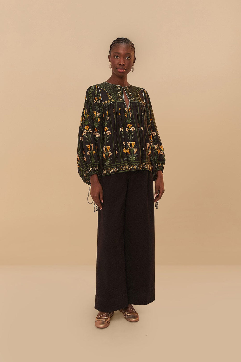 Black Twill Belted Wide Pants | FARM Rio On Sale