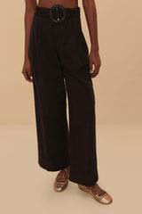 Black Twill Belted Wide Pants | FARM Rio On Sale