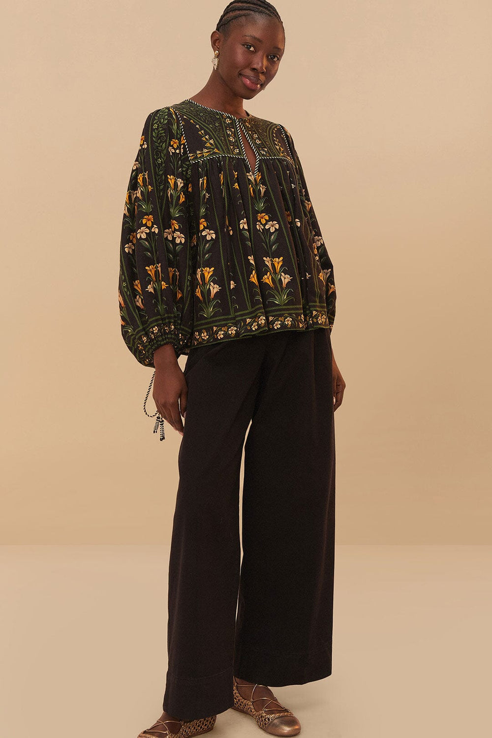 Black Twill Belted Wide Pants | FARM Rio On Sale