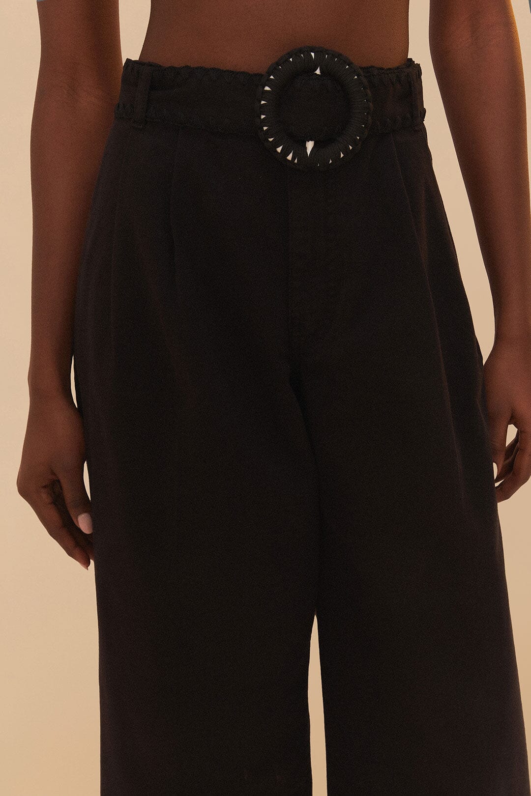 Black Twill Belted Wide Pants | FARM Rio On Sale