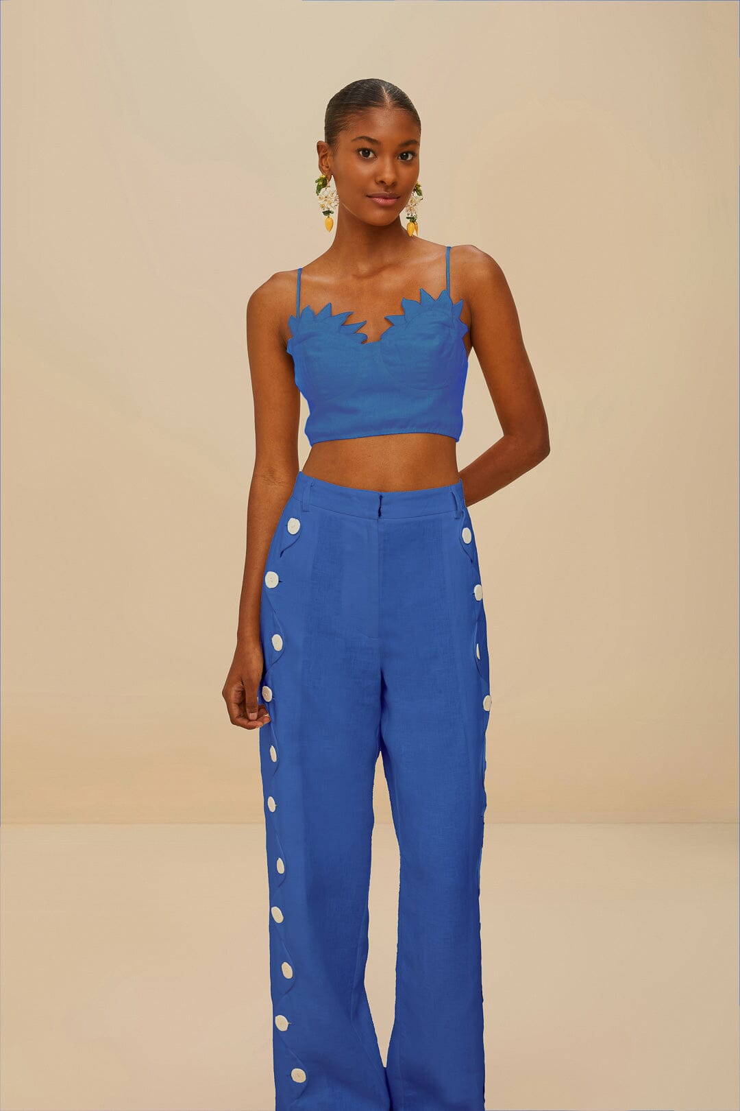 Blue High Waisted Wavy Euroflax™ Premium Linen Pants | FARM Rio Discount