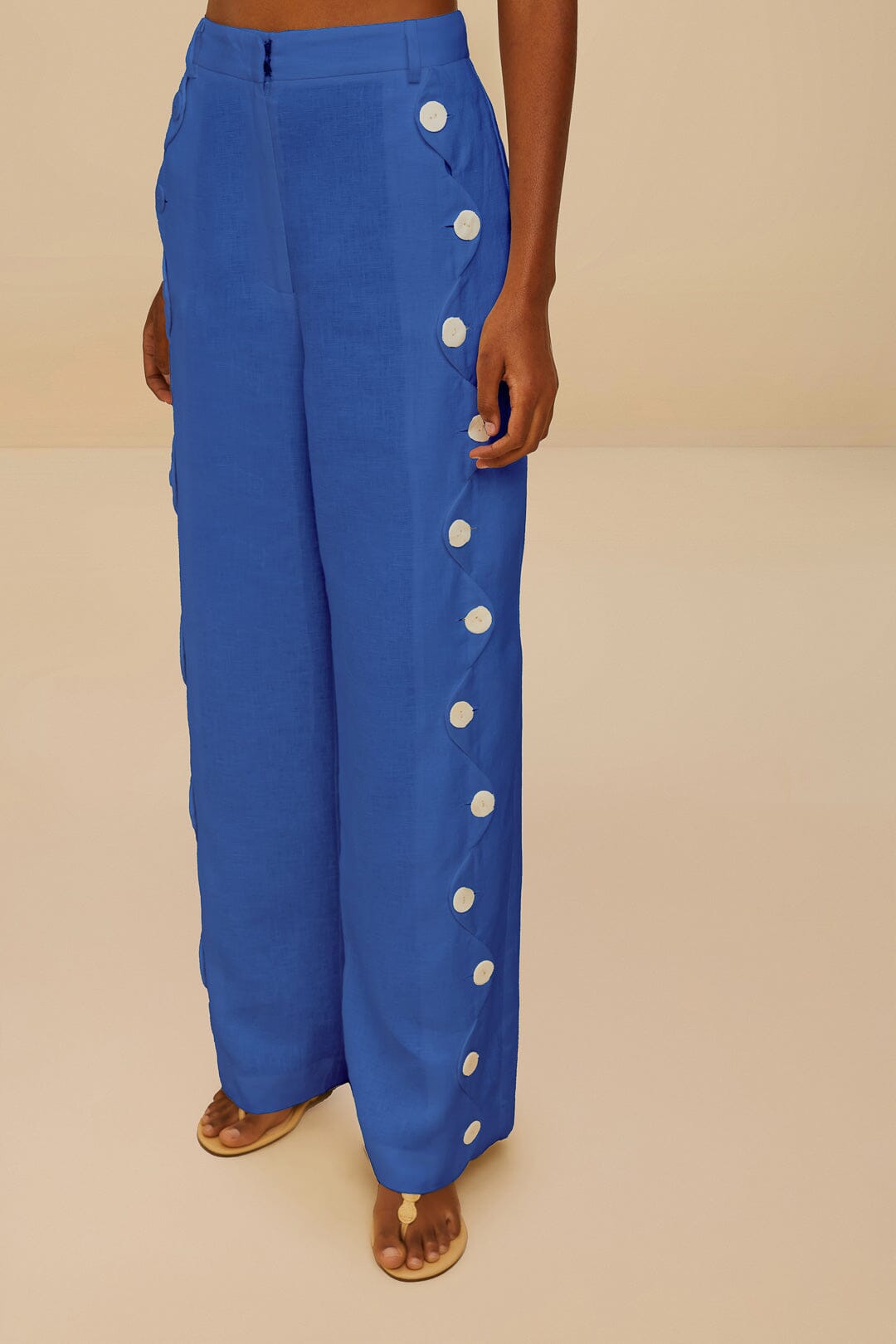 Blue High Waisted Wavy Euroflax™ Premium Linen Pants | FARM Rio Discount