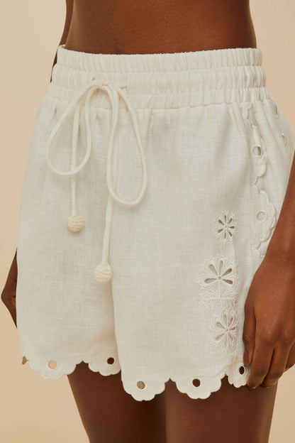 Off-White Flowers Richelieu Euroflax™ Premium Linen Shorts | FARM Rio