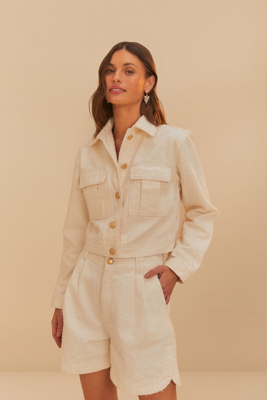 Off-White Twill Laser Pleated Shorts | FARM Rio Online