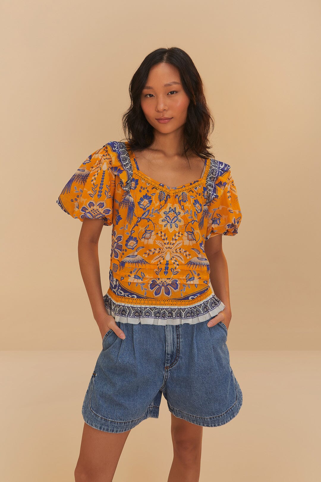 Denim Pleated Shorts | FARM Rio Online