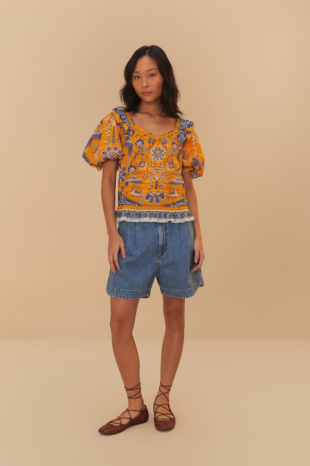 Denim Pleated Shorts | FARM Rio Online