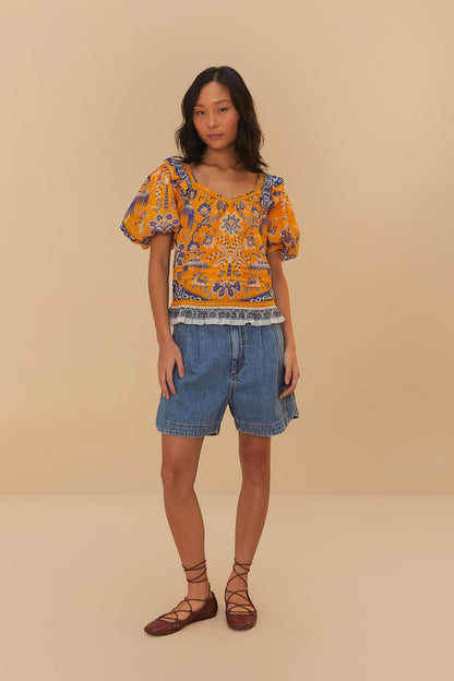 Denim Pleated Shorts | FARM Rio Online