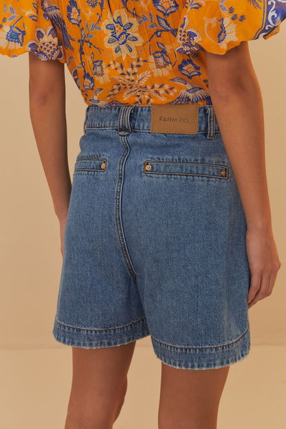 Denim Pleated Shorts | FARM Rio Online