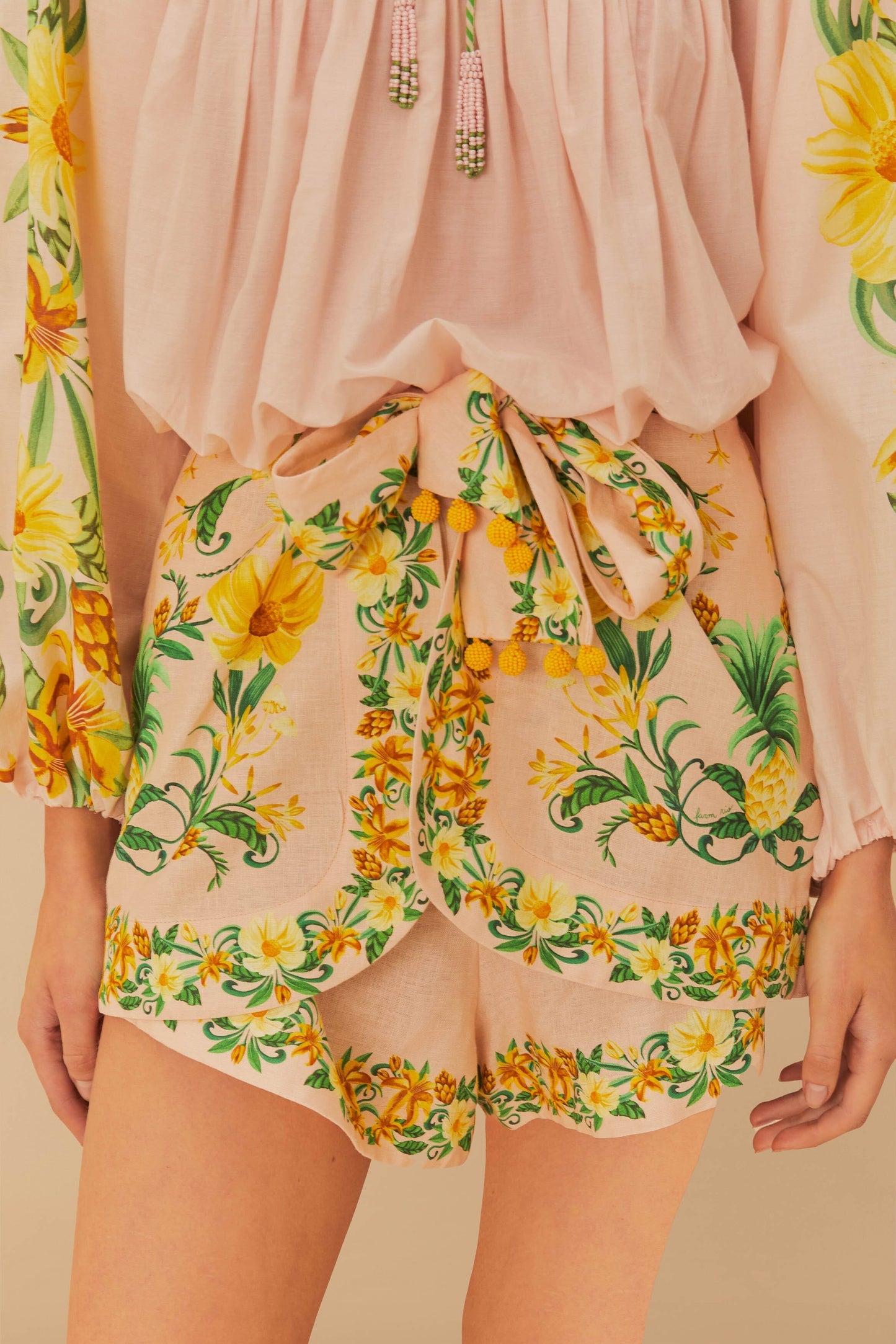Pink Botanical Beauty LENZING™ ECOVERO™ Euroflax™ Shorts | FARM Rio On Sale