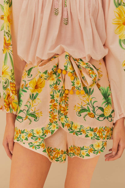Pink Botanical Beauty LENZING™ ECOVERO™ Euroflax™ Shorts | FARM Rio On Sale