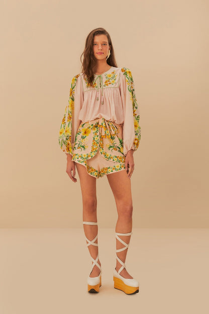 Pink Botanical Beauty LENZING™ ECOVERO™ Euroflax™ Shorts | FARM Rio On Sale